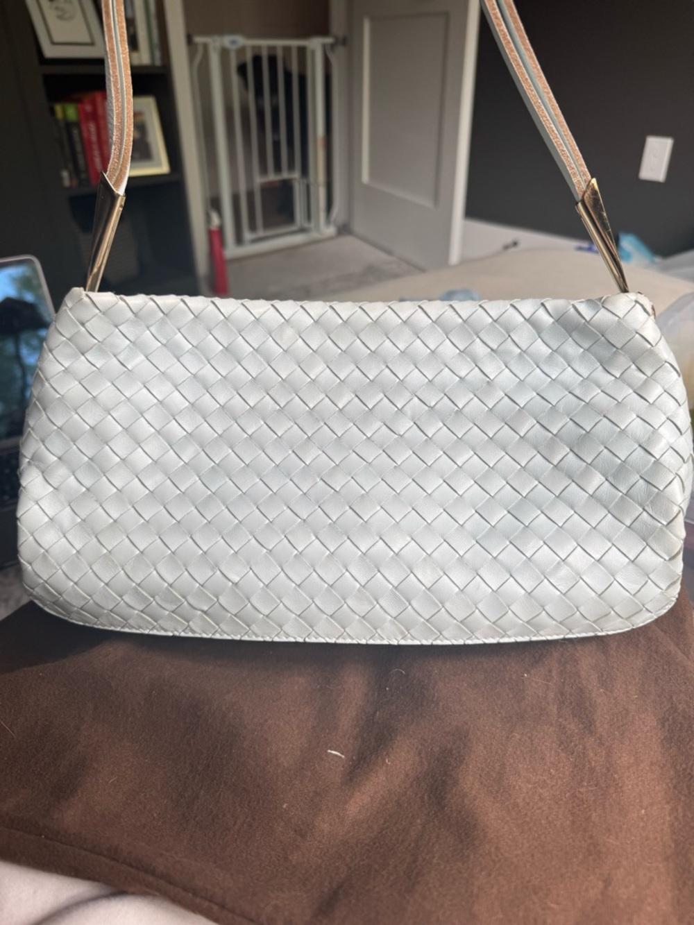 Bottega Veneta Woven Leather Light Blue and Gold Shoulder Bag w/dust bag and COA - Picture 2 of 8